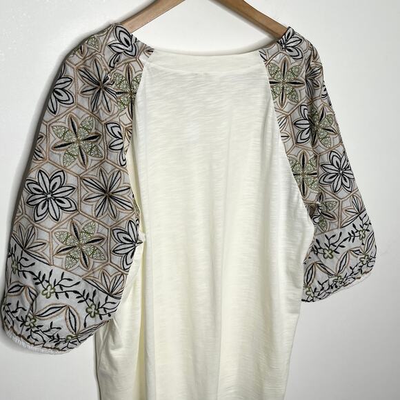 Cato Womens Balloon Sleeve Embroidered Top 22/24 Cream Floral 3/4 Sleeve Boho - Picture 8 of 11